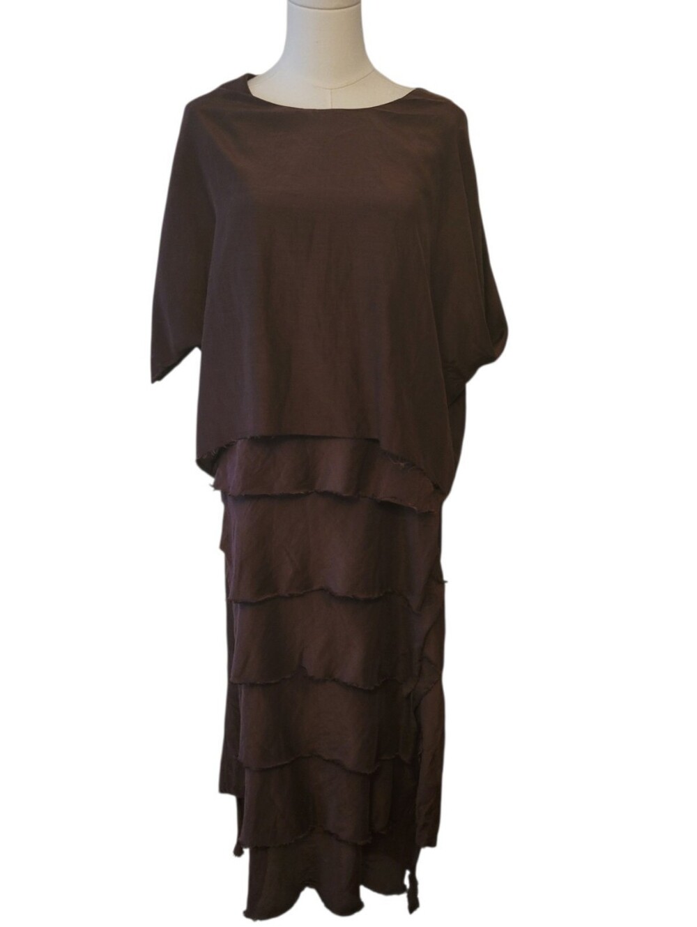 Zara Chocolate Brown Layered Boho Maxi Dress Size XS
